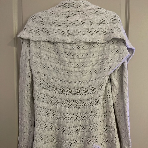 Cotton By Autumn Cashmere Pointelle Drape Cardigan Exclusive: BG Piece Size M - Picture 4 of 8
